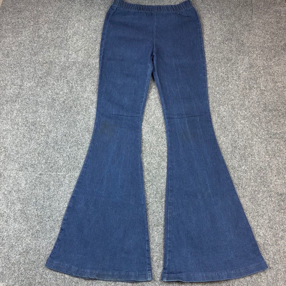 Fashionomics Womens Dark Wash High Rise Flare Bell Bottom Jeans Blue Size Small